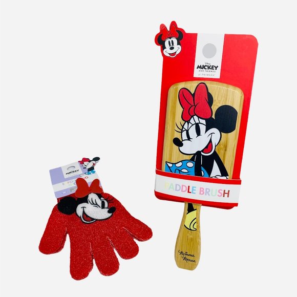 ºoº 🎈 Minnie Mouse Paddle Brush with Exfoliating Gloves Beauty Set 🎈ºoº - Picture 1 of 3